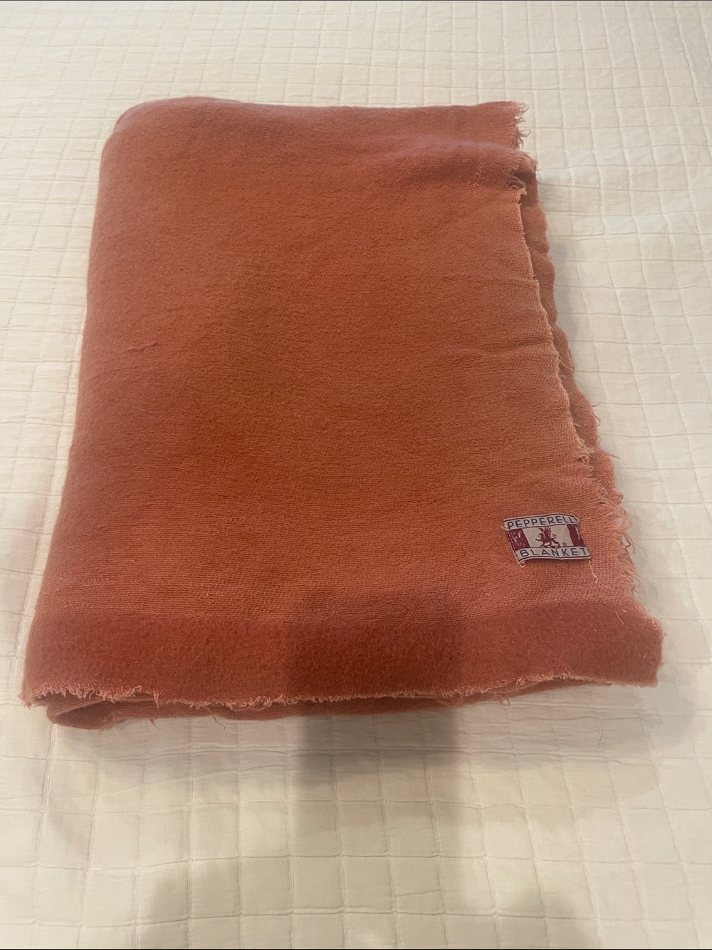 Vintage 70s Pepperell wool throw blanket twin XL salmon pink peach